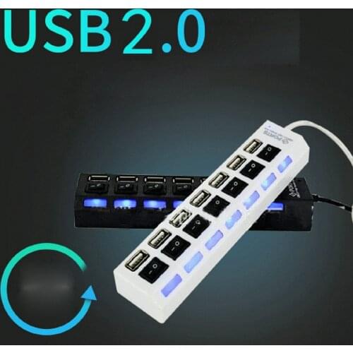 7 Ports USB 2.0 Adapter High Speed Multi-interface Hub Power On/off Independent Switch Indicator Light Seven-bit Splitter