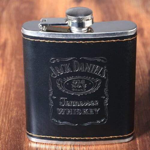 7oz Pocket Stainless Steel Liquor Whiskey Alcohol Flagon Hip Flask Wine Bottle Leather Cover Black Party Men Gifts Outdoor Flask