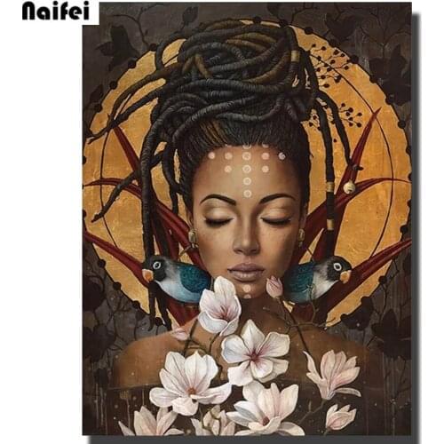 DIY Diamond Painting African Girl Full Square/Round Drill Diamond Embroidery Flower Portrait Pattern Mosaic Wall Art Decor Gift