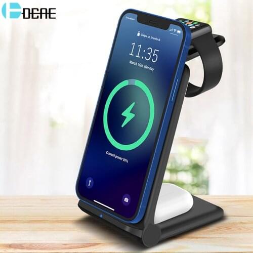 Wireless Charger Stand 3 in 1 Qi 15W Fast Charging Dock Station for Apple Watch iWatch 6 5 4 AirPods Pro iPhone 12 11 XS XR X 8