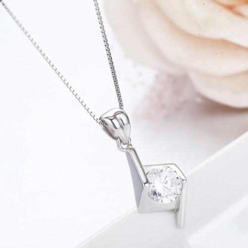 Elegant 925 Sterling Silver Set CZ Rhombus Pingente Pendant Necklace For Women Girls Wedding Jewelry Undertale Pendentif Pendulo
