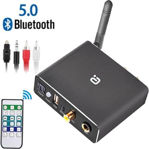 Bluethooth 5.0 Receiver DAC Digital Audio Adapter for Car TV with Mic Remote Control Optical Coaxial RCA Aux U Disk Converter