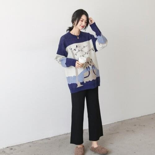 Maternity Women Hoodless O-neck Long Sleeve Knit Blouses New Moms Loose Fit Bear Knitting Pullover Fashion Underwear Sweaters