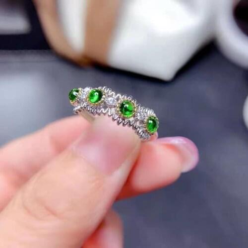 Natural Diopside S925 Sterling Silver Womens Ring Simple Fine Fashion Charming Wedding Jewelry MeibaPJFS
