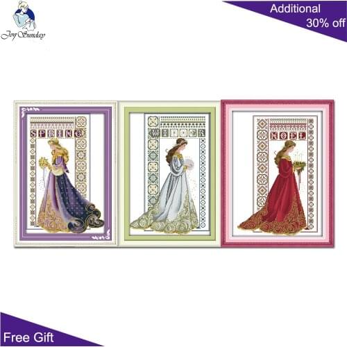 Joy Sunday Beauty Cross Stitch R864R884R885(2) 14CT 11CT Counted and Stamped Home Decoration Working Woman Two Cross Stitch Kits