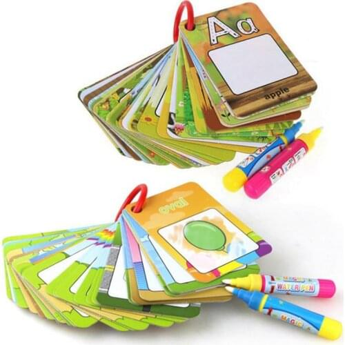 26Pcs Early Learning Letters Numbers Shape Color Water Painting Card Magic Water Show Painting Cognitive Card Graffiti Toy Gift