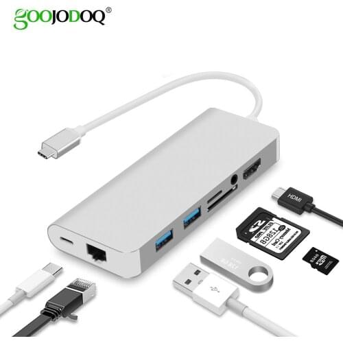 USB Type-C HUB With RJ45 Gigabit Ethernet HDMI 4k USB C to HDMI Adapter Combo USB 3.0 SD TF Card Reader PD for MacBook Pro 2018