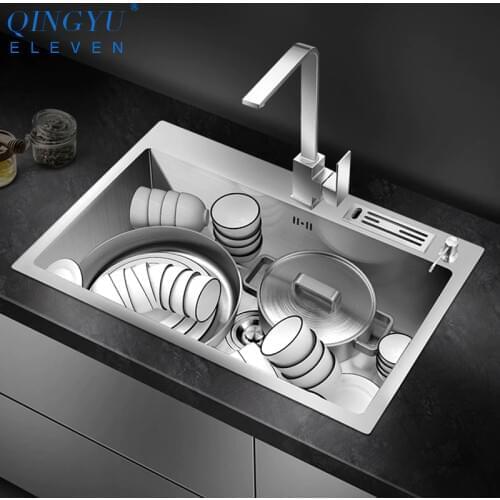 Large size kitchen sink lead-free handmade brushed 304 stainless steel 3mm thickness single bowl kitchen sink with knife holder
