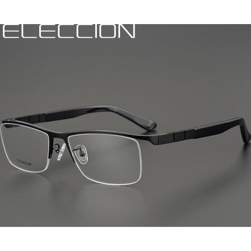 ELECCION DESIGN Pure Titanium Eyeglasses Men Business Optical Prescription Glasses Frames Square Half Rim Frame Myopia Eyewear