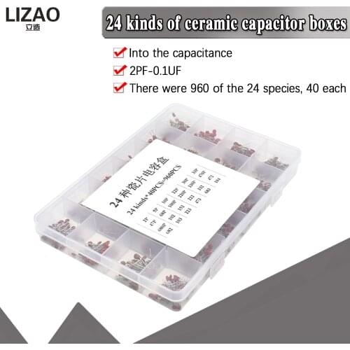960Pcs/lot Ceramic capacitor Assortment Kit 2PF-0.1UF 50V Ceramic capacitors set 24value*40pcs diy Electronic capacitors 20