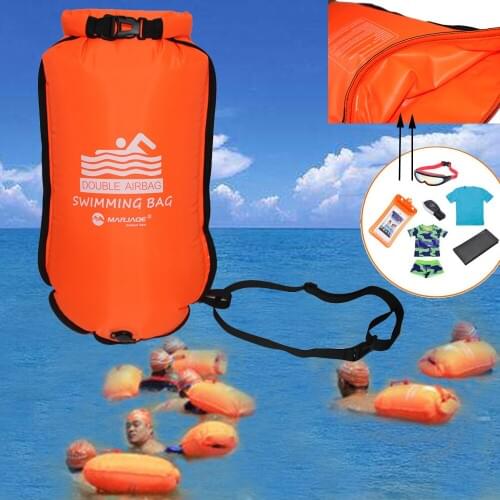 20L Inflatable Swimming Storage Bag Tow Float Dry Bag Double Air Bag Swimming Trainning Safety Signal Bag