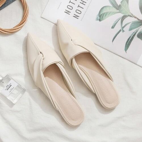 2020 Summer New Pointed Flat Bottom No Heel Lazy Baotou Half Slippers Womens Fashion All-match Slippers