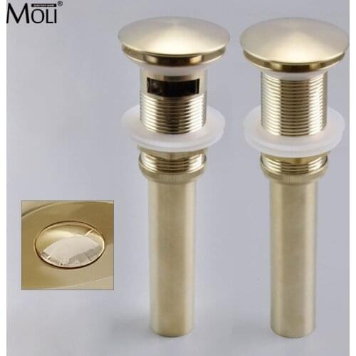 Soild Brass Gold Finished Pop Down Pop Up Waste Drainer Bathroom Copper Vessel Basin Sink Pop-Up Drain With Overflow