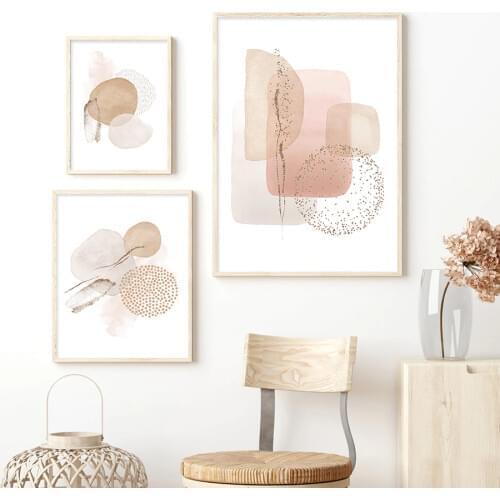 Modern Abstract Geometry Canvas Painting Pink Beige Color Posters and Prints Trendy Wall Art Pictures for Living Room Home Decor