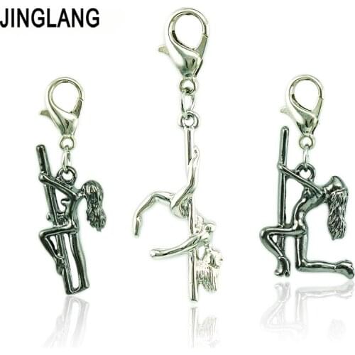 JINGLANG 50pieces/Lot Fashion Lobster Clasp Charm Dangle Dancing Girls Pendants DIY Charms For Jewelry Making Accessories