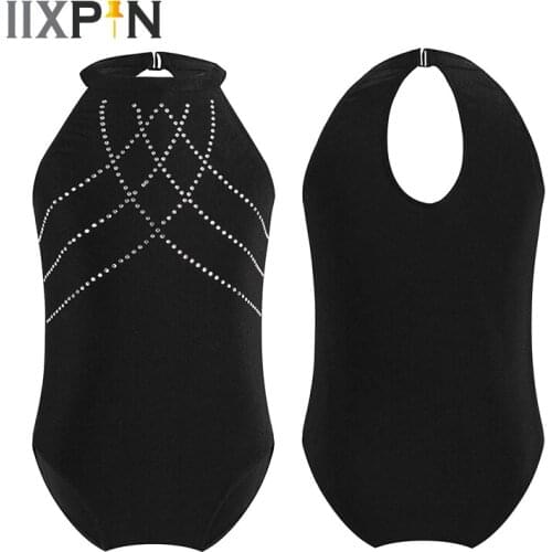 Professional Ballet Leotards For Girls Kids Dance Wear Halter Neck Sleeveless Crystal Adorned Dance Gymnastics Leotard Jumpsuit