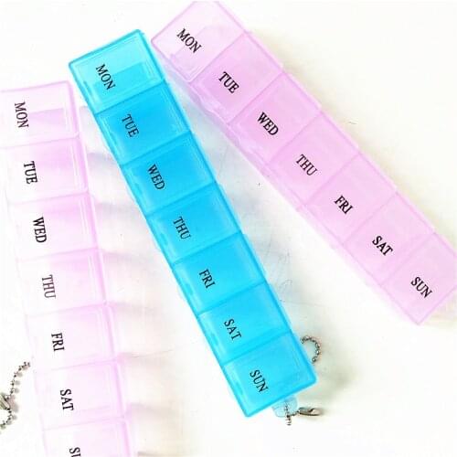 Transparent storage box, plastic 7-cell medicine box, portable one week medicine box, seven-cell medicine box