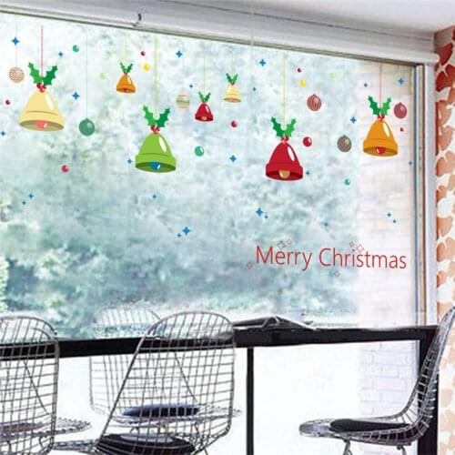 Merry Christmas Bells Wall Stickers Living Room Shop Glass Decoration Diy Home Decals Festival Xmas Mural Art