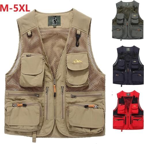 Fishing Vests Quick Dry Breathable Multi Pockets Mesh Vest Sleeveless Jackets Unloading Photography Hiking Vest Fish Vest S-5XL