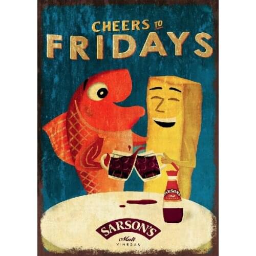 Sarsons Fish & Chips Malt Vinegar Metal Tin Sign Plaque Retro Advert Vintage