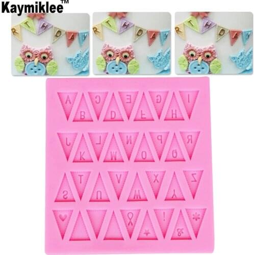 M160 Flag 26 English Letters UV Resin Silicone Mold Fondant Chocolate Candy Gumpaste Lollipop Crystal Epoxy Soft Clay Bake Tools