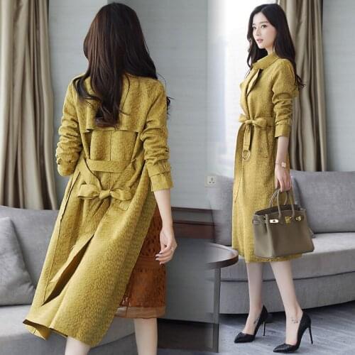 British wind autumn and winter deerskin coat windbreaker long style over knee Dust coat 2017 new coat female Slim coats