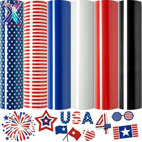 XFX HTV Independence Day Heat Transfer Vinyl Bundle USA Htv Vinyl Roll 12" x 10" Iron On Vinyl for T-Shirt(6 Sheets) htv vinyl