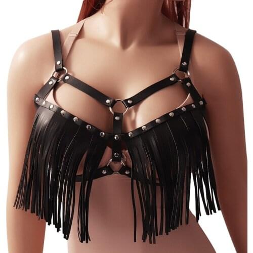 Women Sexy Charming Leather Chest Tassel Cage Bra Breast Harness Bondage Underwear Belts Erotic Lingerie Fashion Punk Clothing