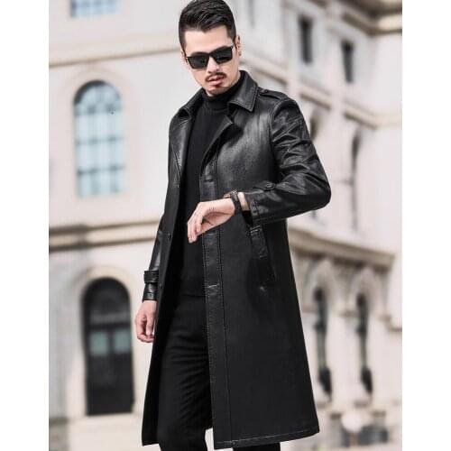 Winter mens leather jacket motorcycle long trench coat men jackets Business casual plus cashmere clothes fashion autumn black