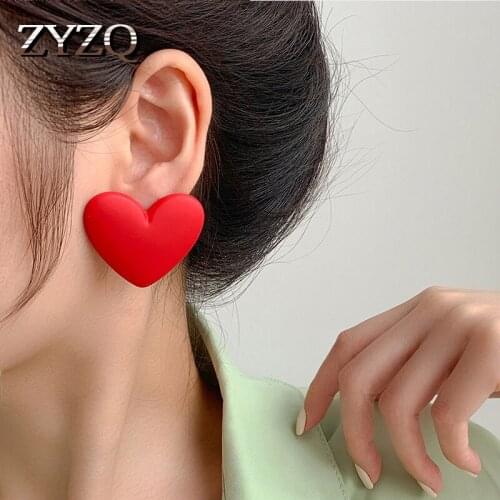 ZYZQ Candy Color Acetate Acrylic Heart Women Earrings Simple Love Stud Earrings Exquisite Student Girlfriend Jewelry 2021
