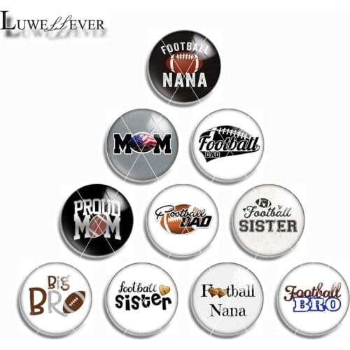 10mm 12mm 14mm 16mm 20mm 25mm 439 10pcs/lot US Football Mix Round Glass Cabochon Jewelry Finding 18mm Snap Button Charm Bracelet