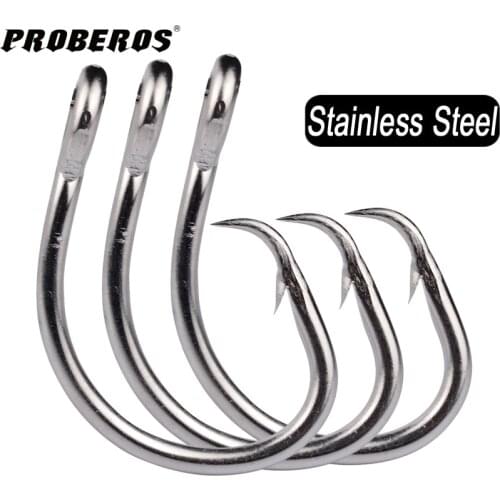 PROBEROS 3/5Pcs Saltwater Fishing Hooks 13/0-14/0-15/0-16/0# Jigging Fishhooks Stainless Steel Circle Hooks Fishing Takle