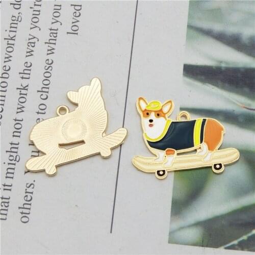 4pcs enamel dog charm for jewelry making 14*28mm Children fashion earring pendant necklace bracelet charm Animals On skateboard
