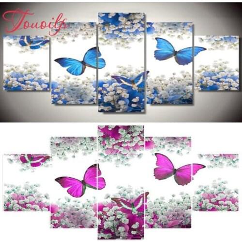 5pcs/set 5D diamond embroidery wall canvas painting,Diy blue&Pink butterfly diamond Painting,diamond cross stitch wall stickers