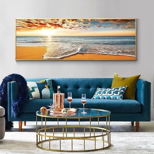 5D Diamond Painting Seaside Scenery Sunrise Handmade DIY Diamond Embroidered Beach Mosaic Wall Decoration Art Living Room Decor