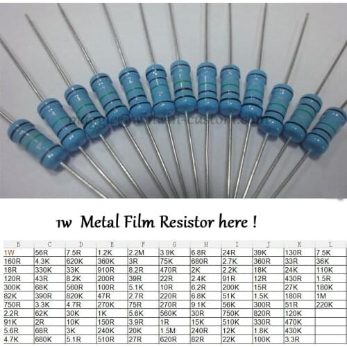 Free Shipping 500pcs 6.8K 1W DIP Resistors Colored ring 1W 6.8K 1% Metal Film Resistor other value pls check page