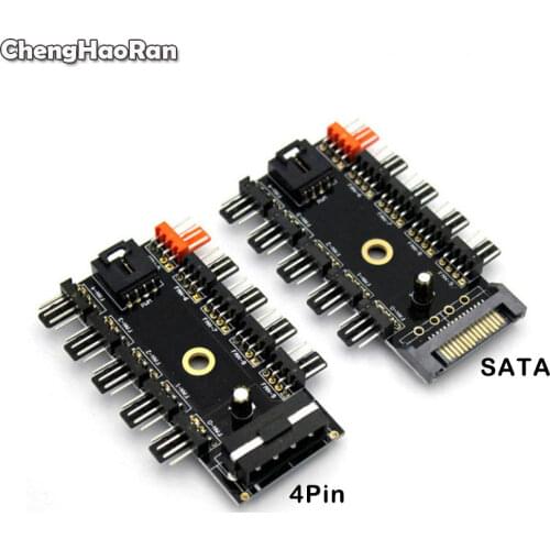 ChengHaoRan Black PC 1 to 10 4Pin SATA Molex Cooler Cooling Fan Hub Splitter Cable PWM 12V 4Pin Power Supply Adapter For PC Mini