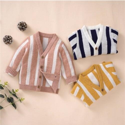 Spring Autumn Toddlers Knitted Cardigan, Baby Boys Girls Striped Long Sleeve Single-breasted Outwear Casual Tops 3-24Months