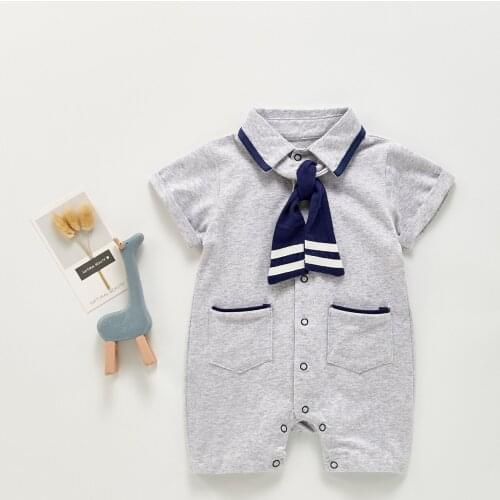 Ins Hot Sale Kids Boys Navy Style Short Sleeve Bodysuit