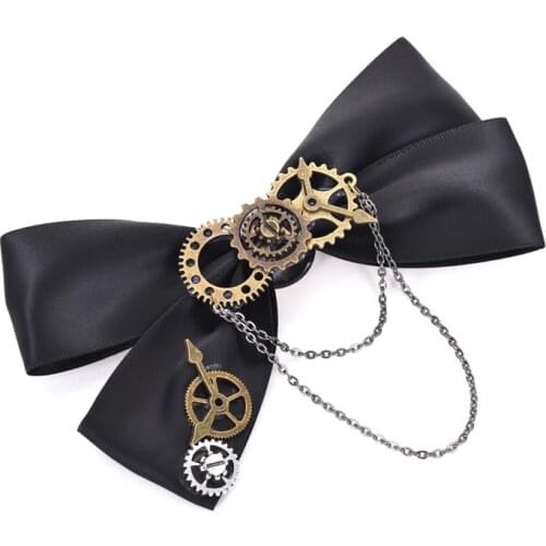 Steampunk Bowtie Industrial Victorian Neck Tie Costume Goth Hair Clip Accessory Handmade Punk Hair Accessories