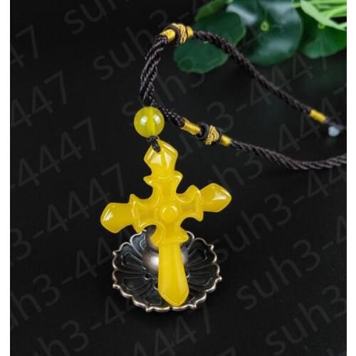 Hot 50mm Yellow Cross Pendant Necklace Carved Fashion Charm Jewelry Amulet