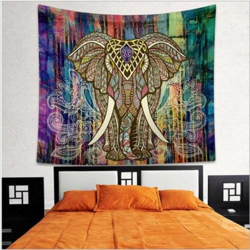 Indian Elephant Tapestry Aubusson Colored Printed Decor Mandala Religious Wall Carpet Bohemia Beach Mat Blanket Plus Size
