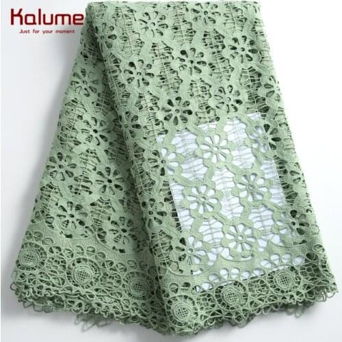 Kalume African Guipure Cord Lace Fabric Cyan Hollow Out Water Soluble Cord Lace Fabric With Stones For Nigerian Party Sews F2269