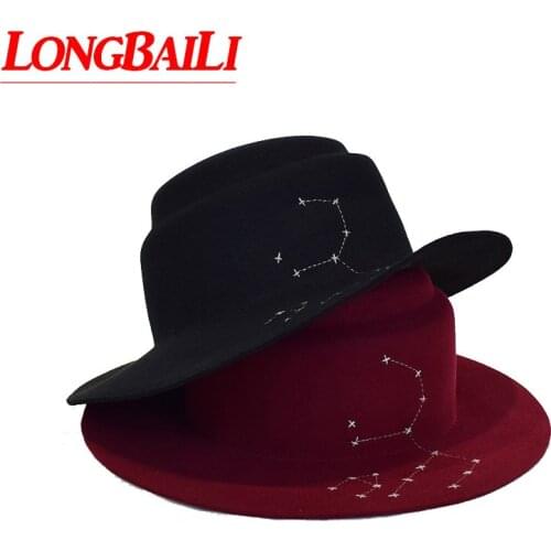 LongBaiLi Winter Women Flat Top Wool Felt Fedora Chapeau Sun Hat Free Shipping PWSV077