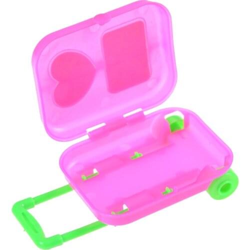 Cute Pink Dollhouse Plastic Rolling Suitcase Luggage Box for Doll Travel Dolls Outgoing Accessories Decor Girl Gift
