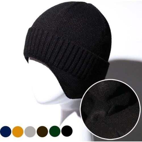 Mens hat winter biking ear protection cold warm knitted hat woolen hat hedging hat velvet warm knitted hat trendy hat Beanies
