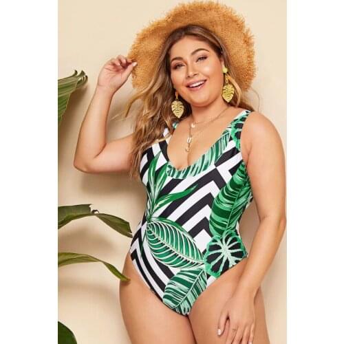 2020 New Fattening One Piece Swimsuit Printed Leaf Bikini Swimsuit Womens Swimsuit