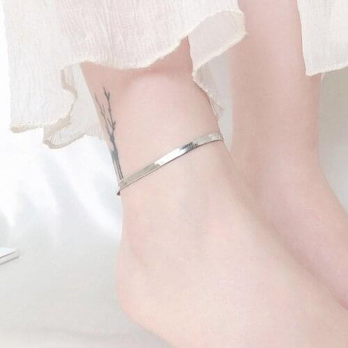 New Arriva Women Stainless Steel Silver Waterproof Flat Snake Chain Anklet Barefoot Jewelry Adjustable Leg Bracelet Wholesale