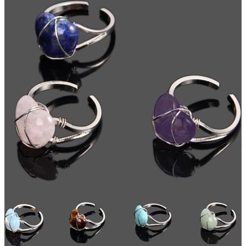 New Natural Creative Adjustable Opening Crystal Heart-shape Rings Handmade Wedding Couple Ring For Women Men Jewelry Accessories