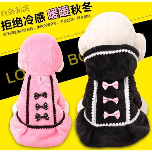 Manufacturers wholesale Autumn And Winter Velvet Teddy Pet Dress Bow Cardigan Two Foot Clothing